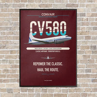 Thumbnail for Convair 580 vertical canvas print - framed - dark red background