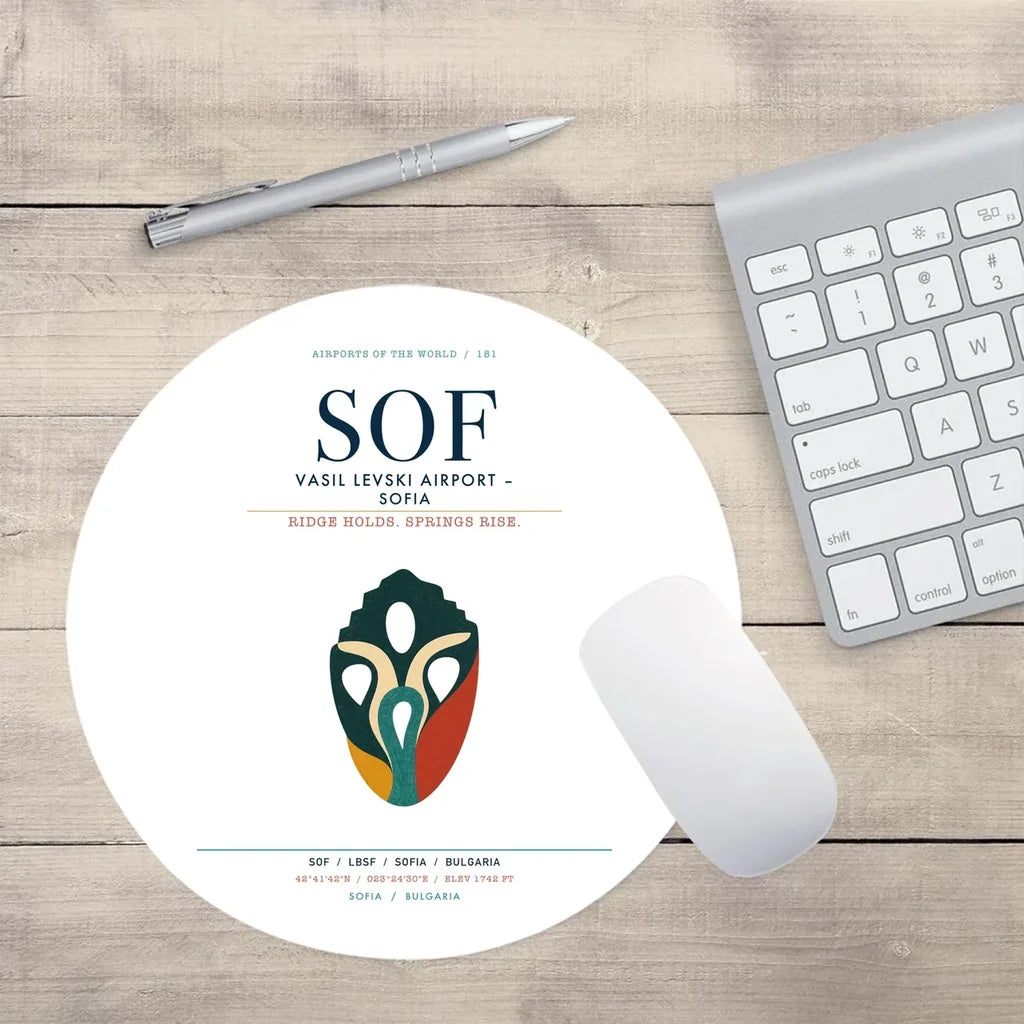 Vasil Levski Airport – Sofia (SOF) design on white round mouse pad