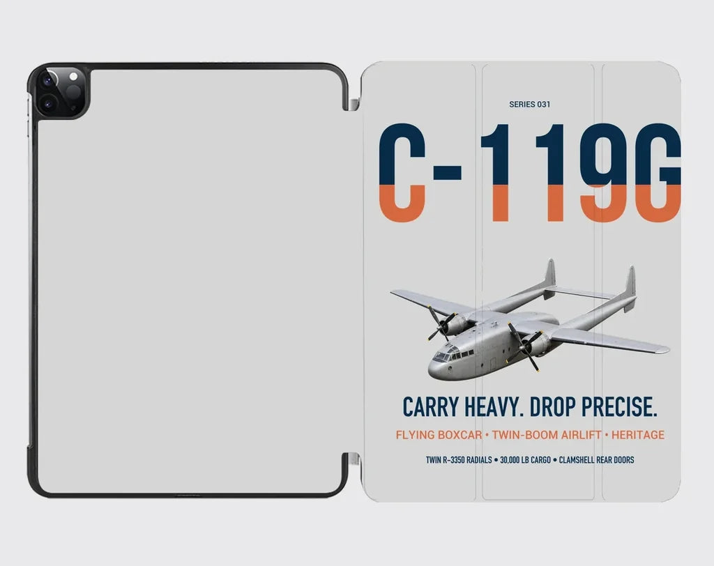 C-119G Flying Boxcar design on light gray ipad tablet case