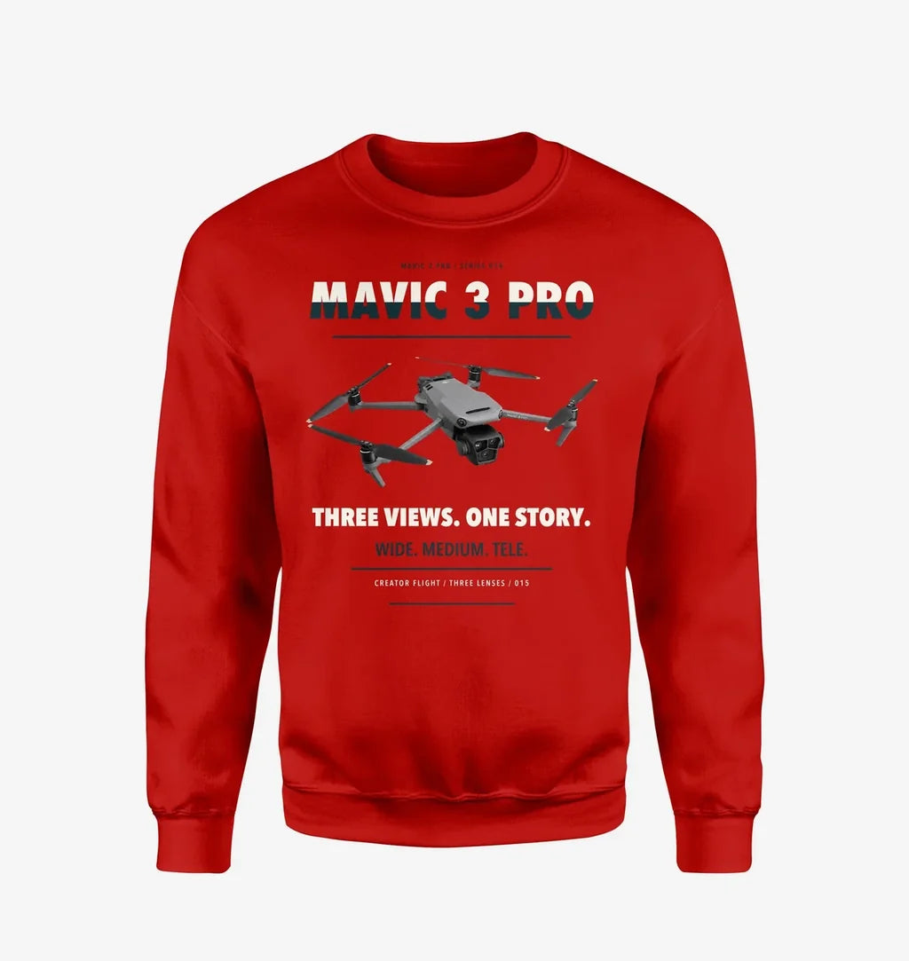 DJI Mavic 3 Pro design on red sweatshirt