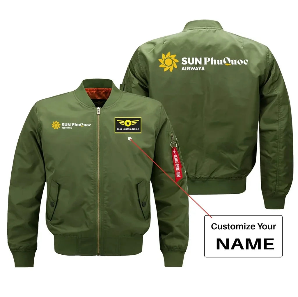 Sun Phu Quoc Airways logo on green + name bomber jacket