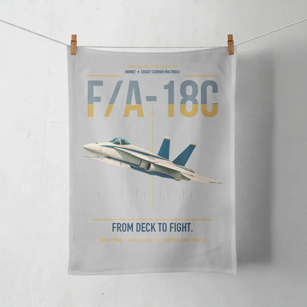 F-A-18C Hornet design on light gray towel