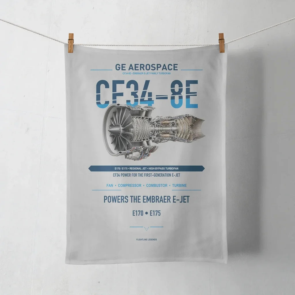 CF34-8E design on light gray towel