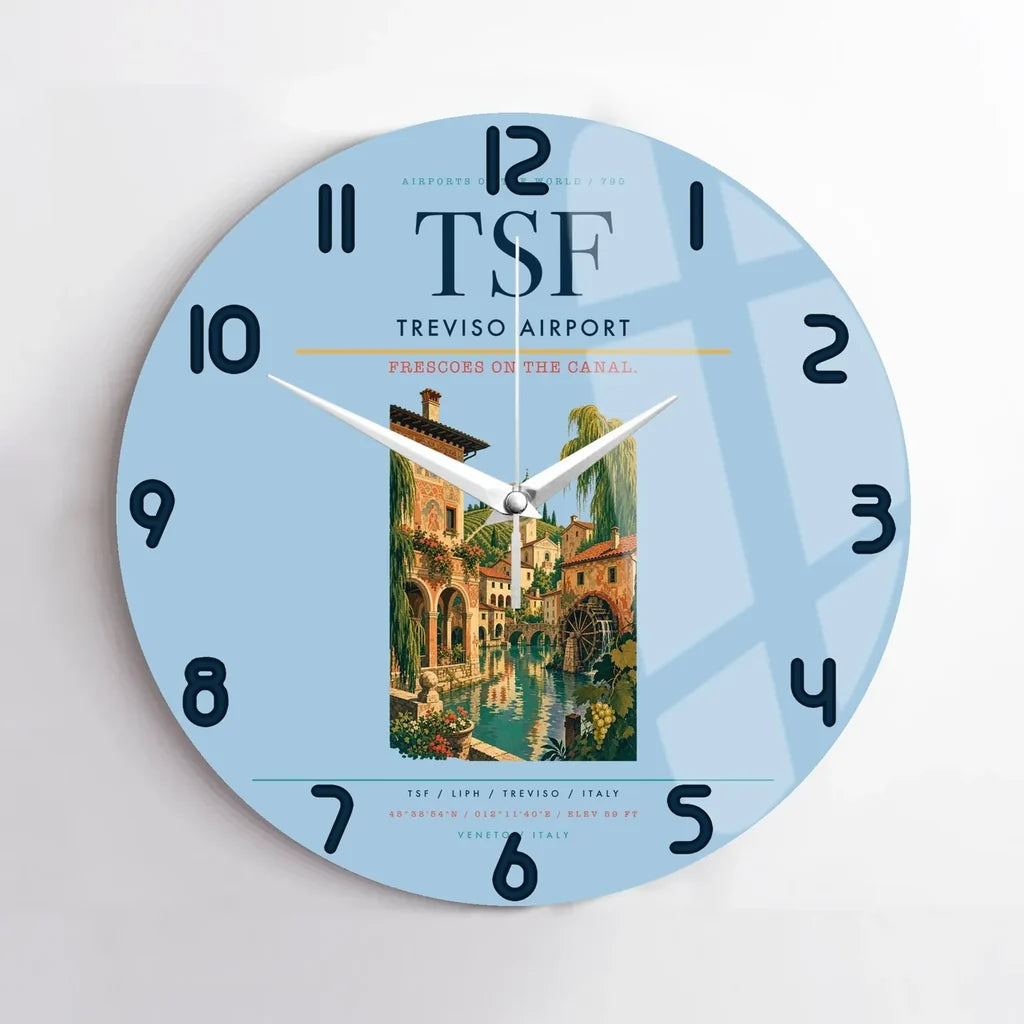 Treviso Airport (TSF) design on light blue no frame wall clock