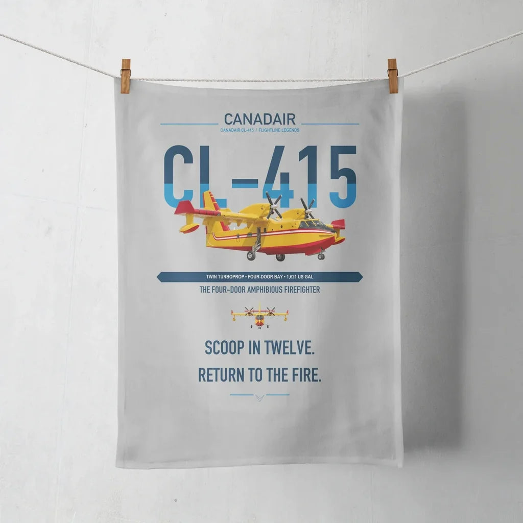 Canadair CL-415 design on light gray towel