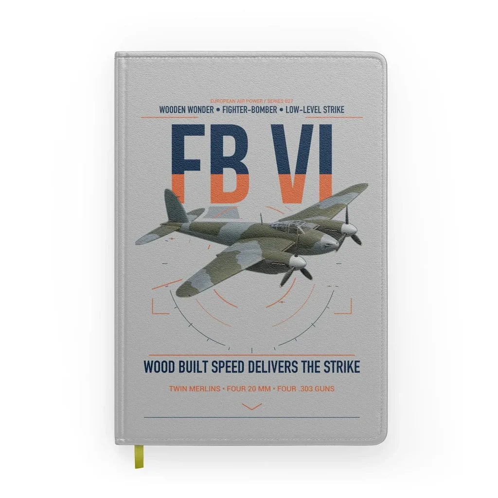 de Havilland Mosquito FB VI design on light gray notebook