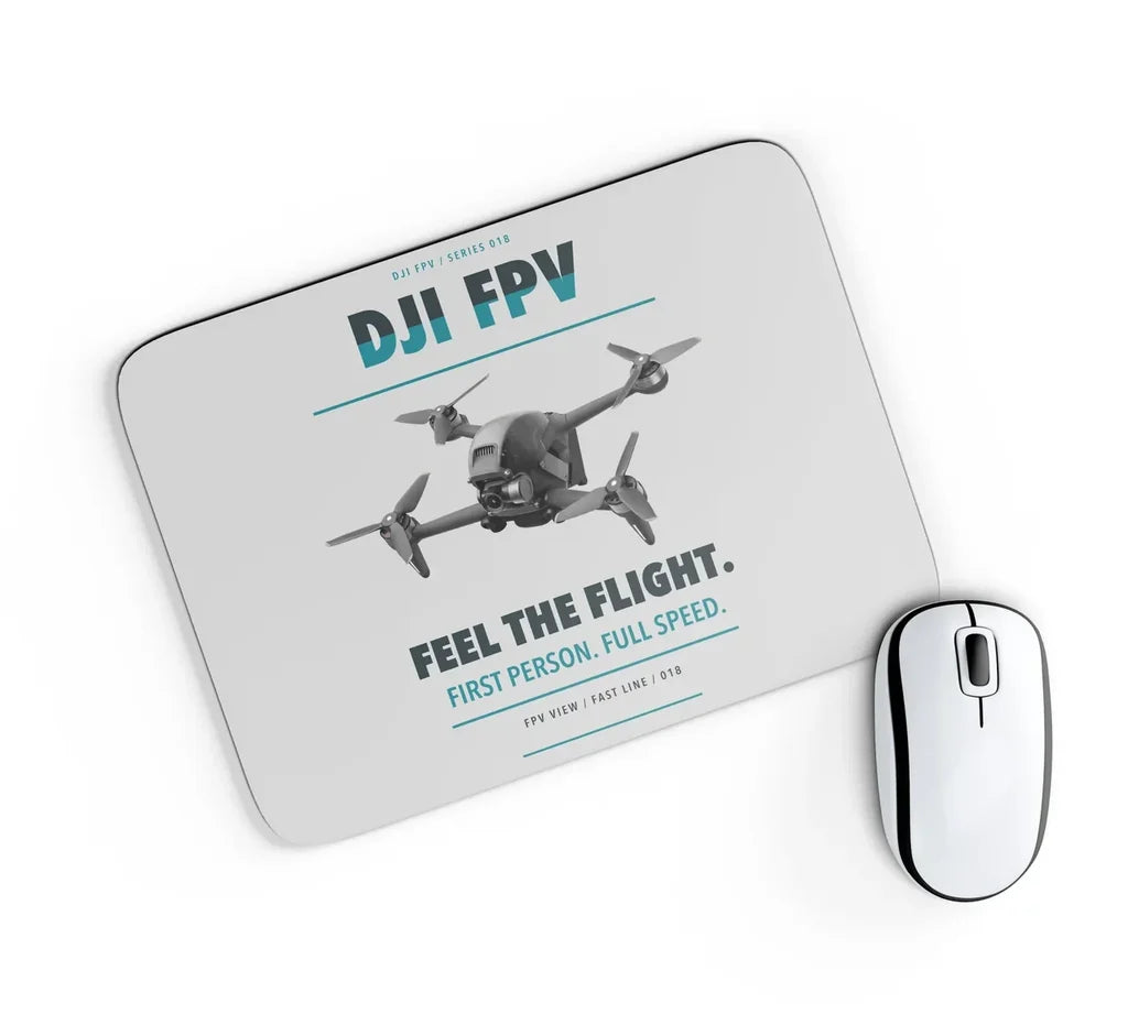 DJI FPV design on light gray rectangle mouse pad