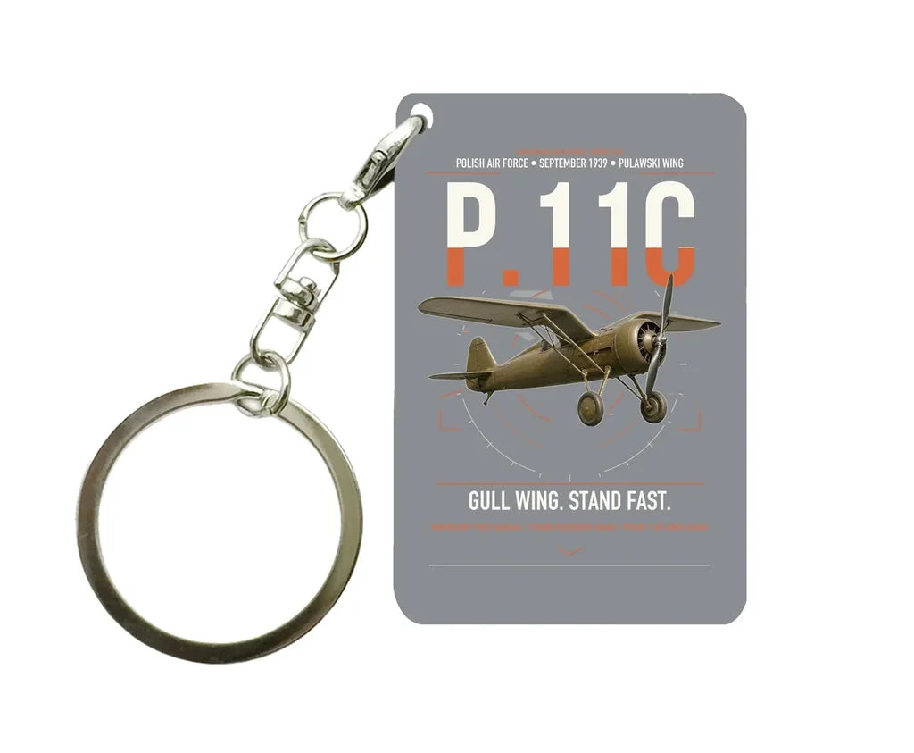 PZL P.11c design on gray designed key chain, double-side print