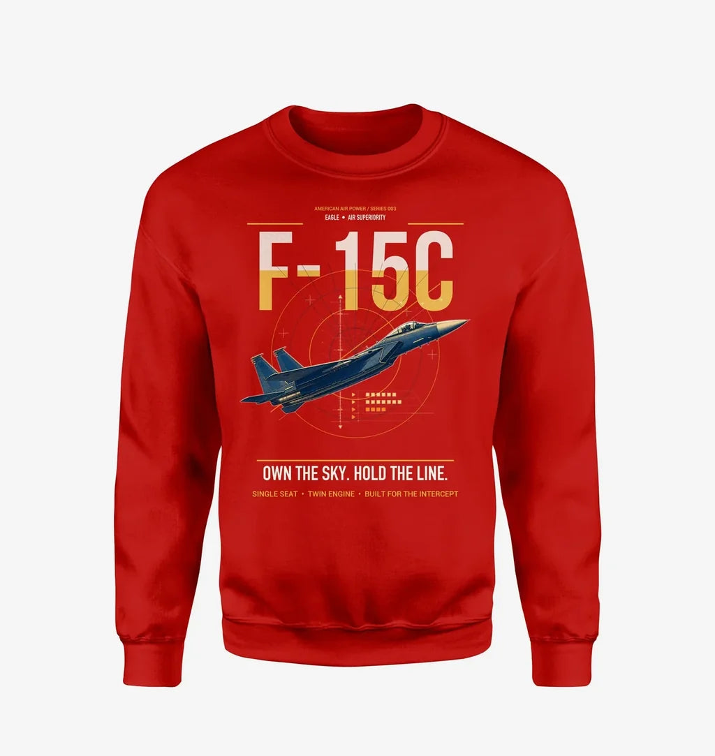 F-15C Eagle design on red sweatshirt