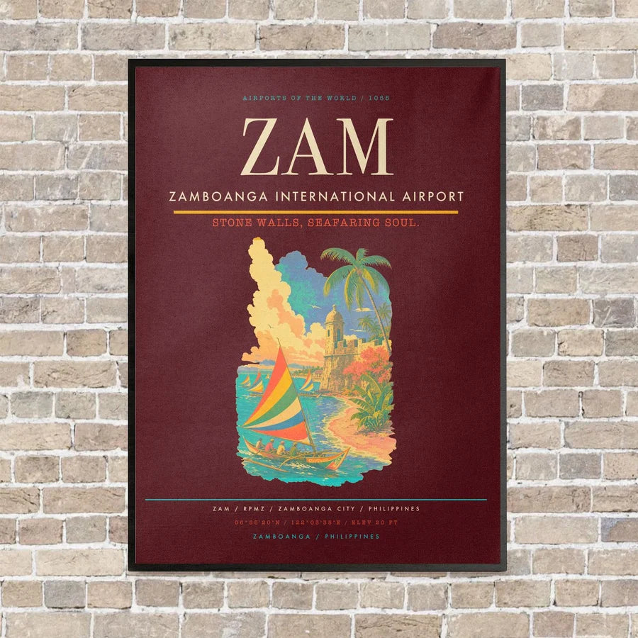 Zamboanga International Airport ZAM vertical canvas print - framed - dark red background