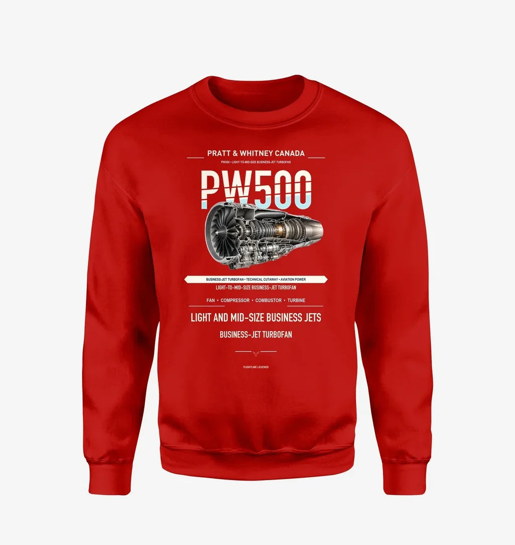 PW500 design on red sweatshirt