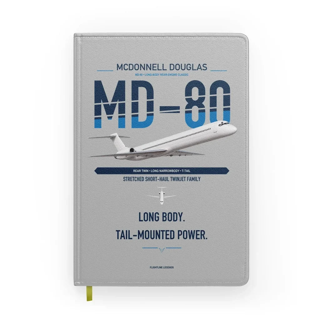 McDonnell Douglas MD-80 design on light gray notebook
