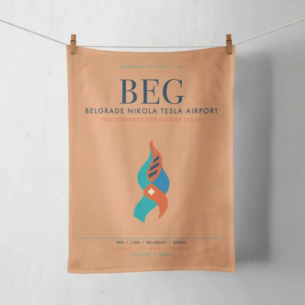 Belgrade Nikola Tesla Airport (BEG) design on orange towel