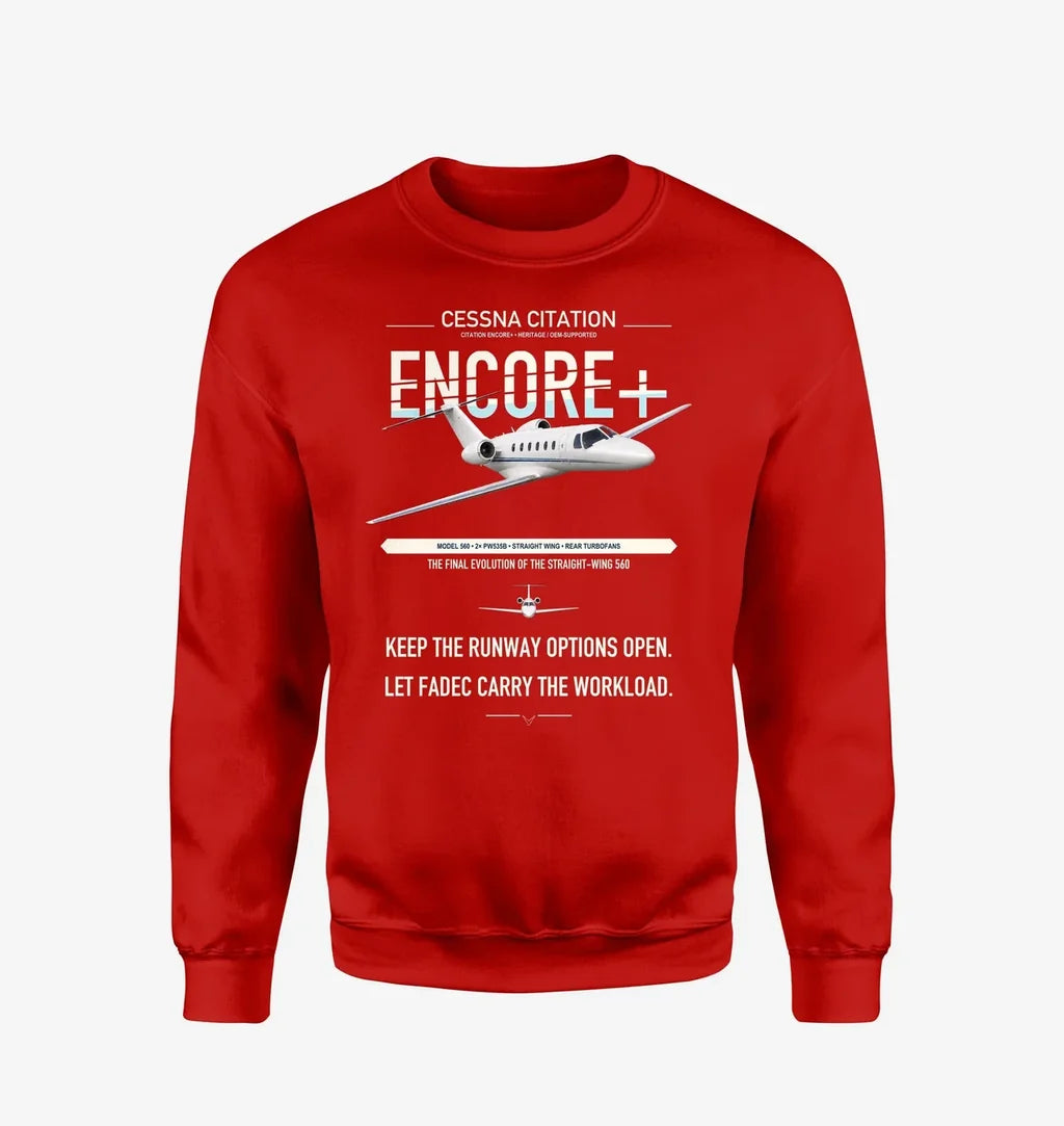 Cessna Citation Encore+ design on red sweatshirt