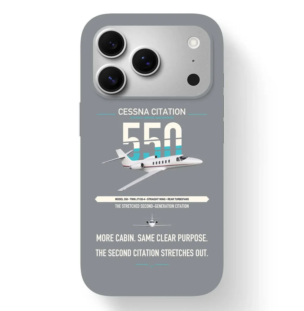 Cessna Citation 550 - Citation II design on gray magsafe iphone case, for iPhone 17 Pro