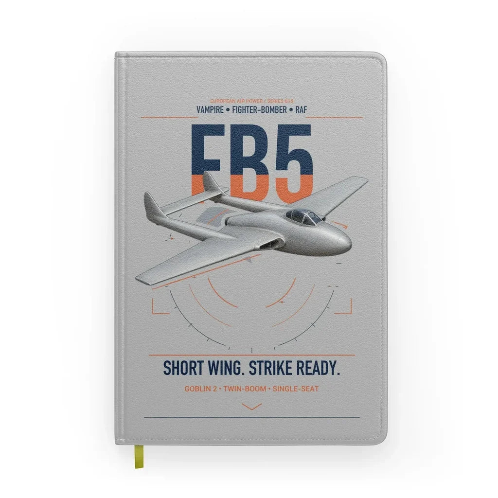 de Havilland Vampire FB5 design on light gray notebook