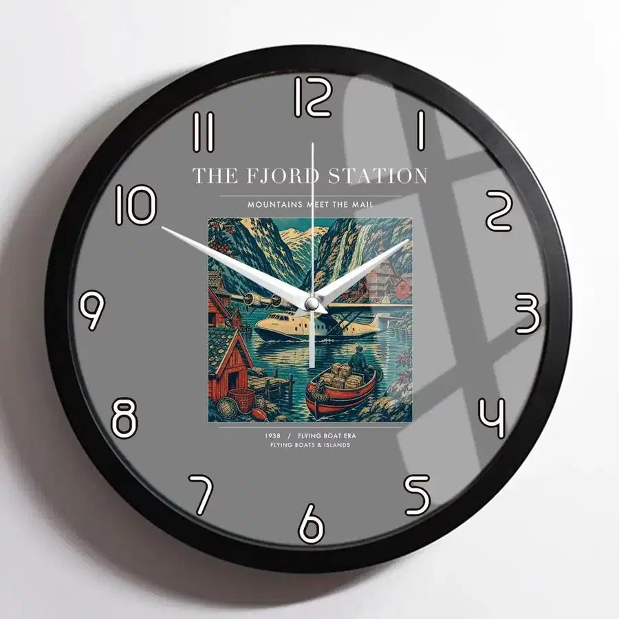 VINTAGE G4062 - The Fjord Station - Designed Wall Clocks design on gray framed