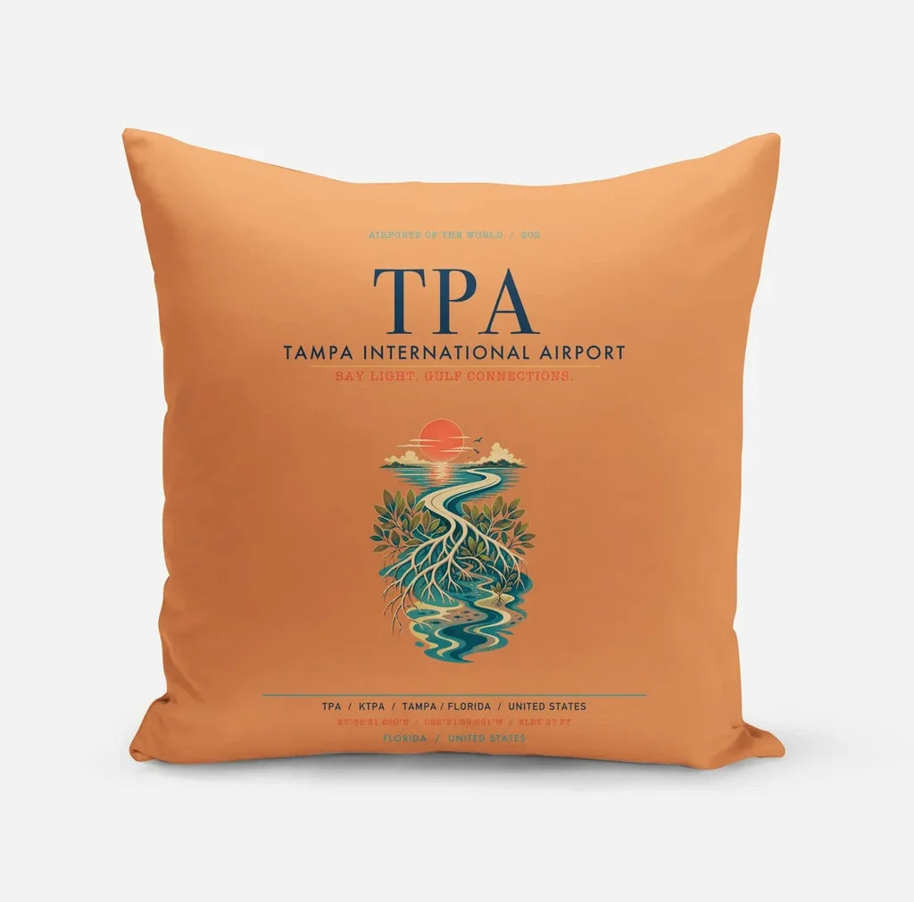 Tampa International Airport (TPA) design on orange pillow