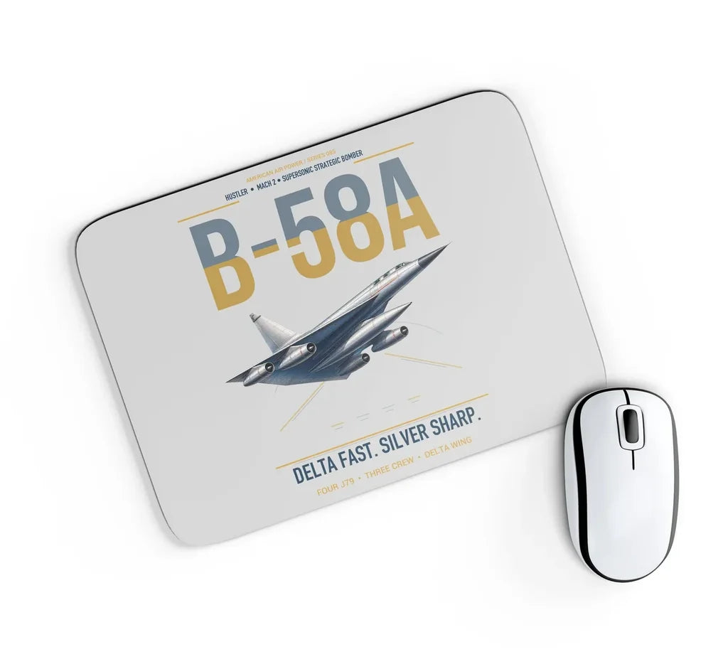 B-58A Hustler design on light gray rectangle mouse pad