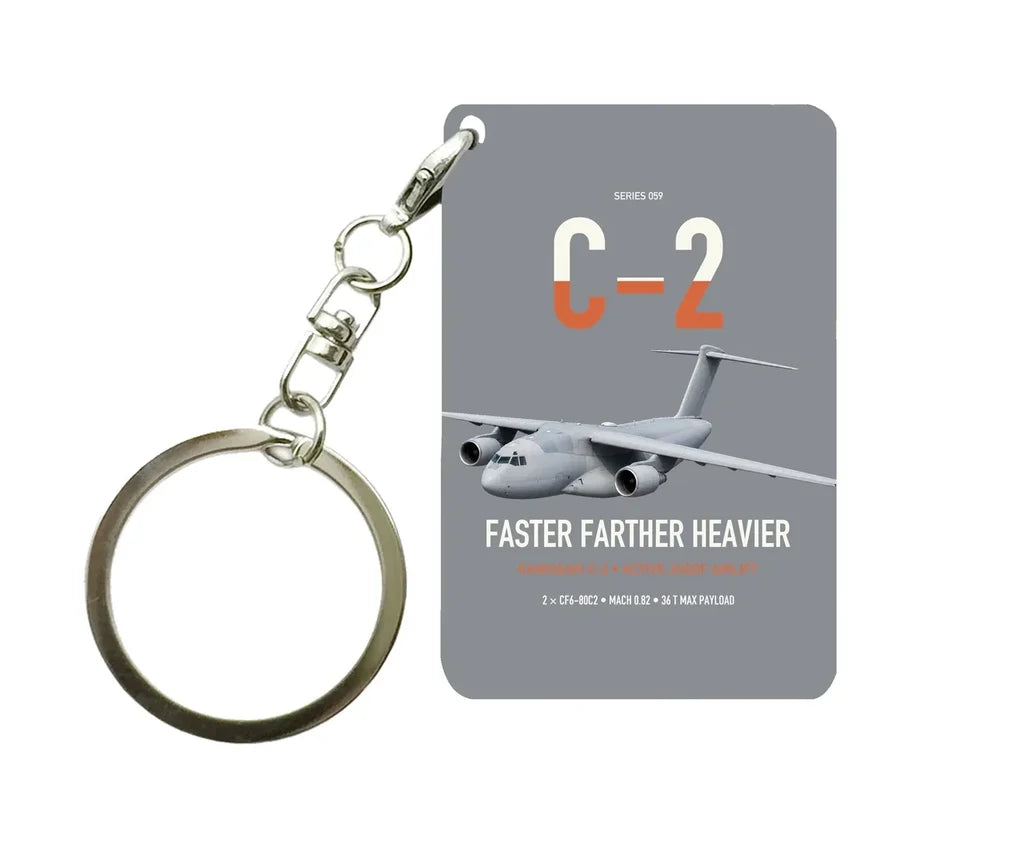 Kawasaki C-2 design on gray designed key chain, double-side print