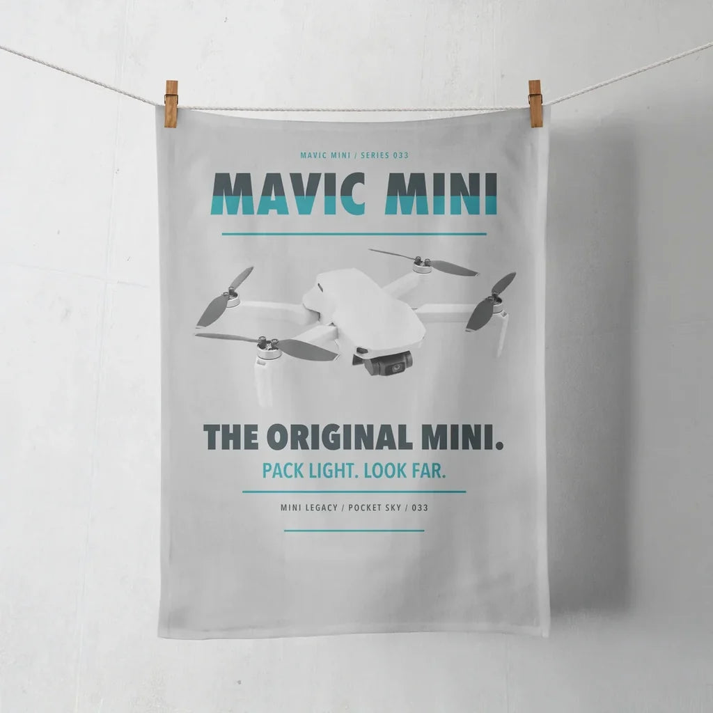DJI Mavic Mini design on light gray towel