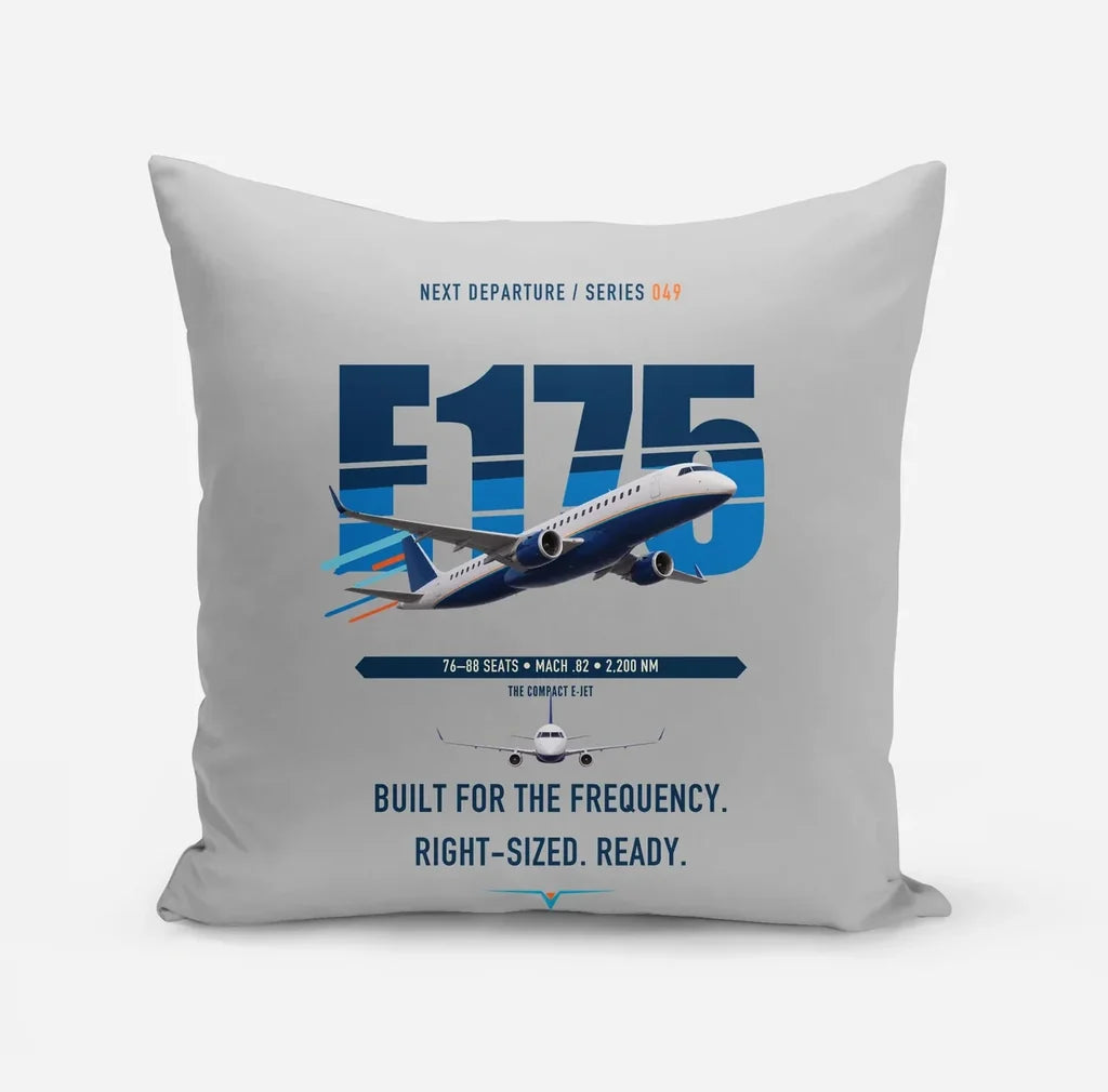Embraer E175 design on light gray pillow