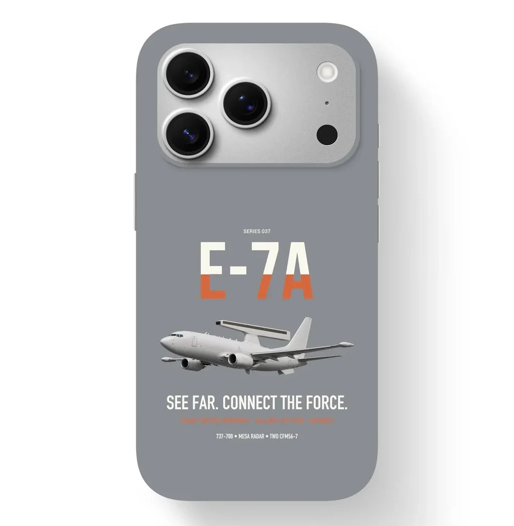 E-7A Wedgetail design on gray magsafe iphone case, for iPhone 17 Pro
