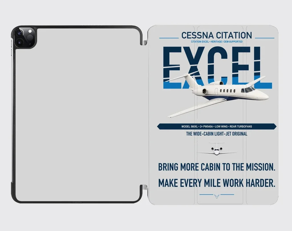 Cessna Citation Excel design on light gray ipad tablet case