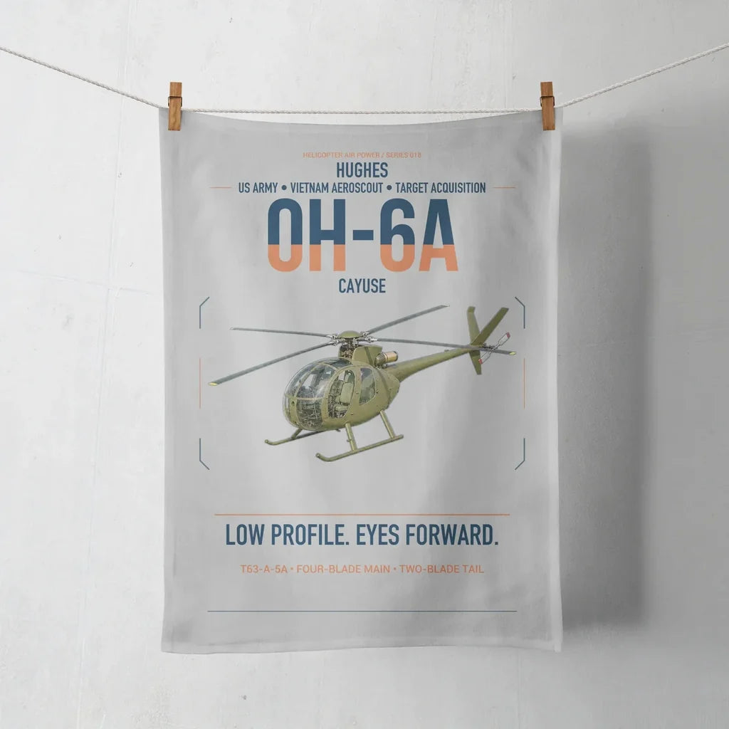 Hughes OH-6A Cayuse design on light gray towel