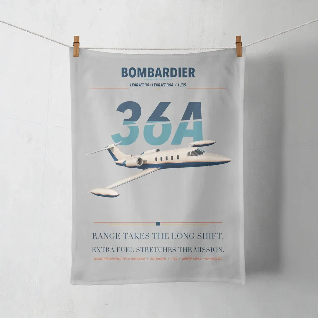 Bombardier Learjet 36A design on light gray towel