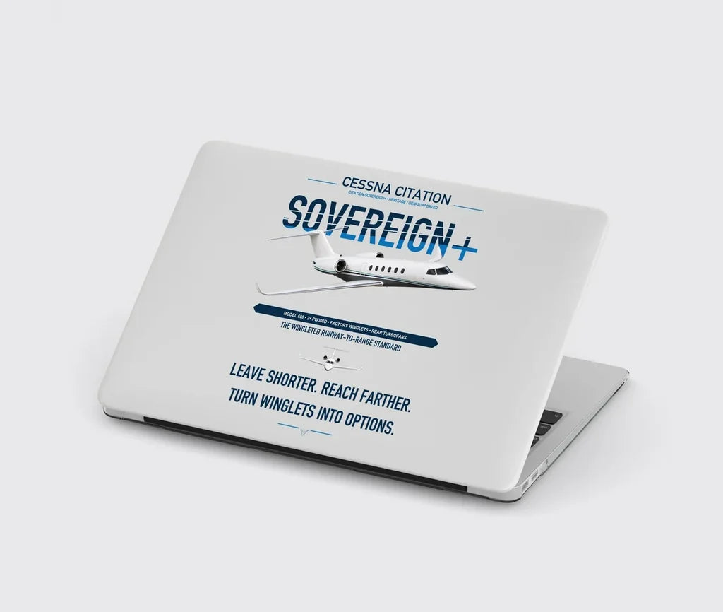 Cessna Citation Sovereign+ design on light gray MacBook case