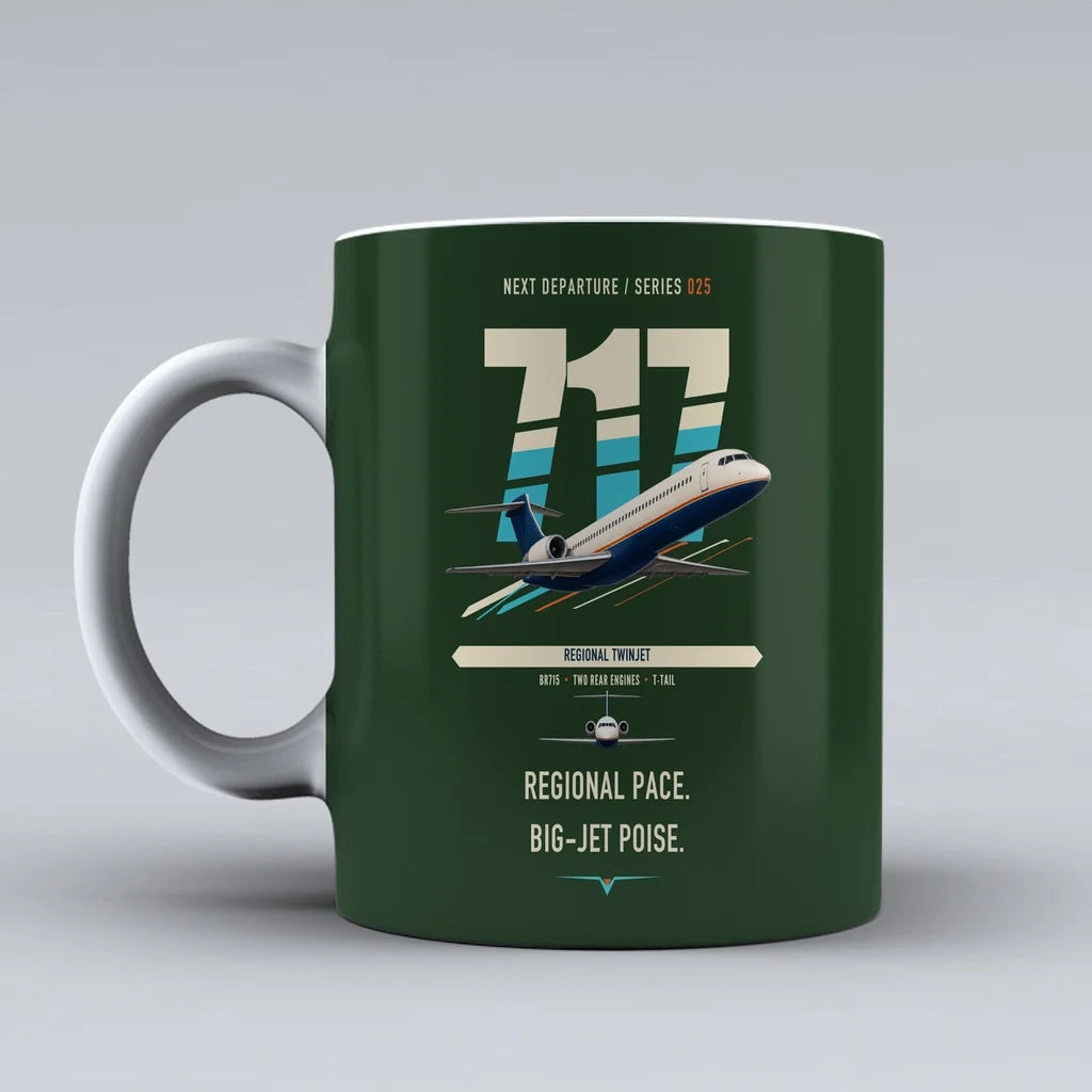 Boeing 717-200 double-side print on dark green ceramic mug