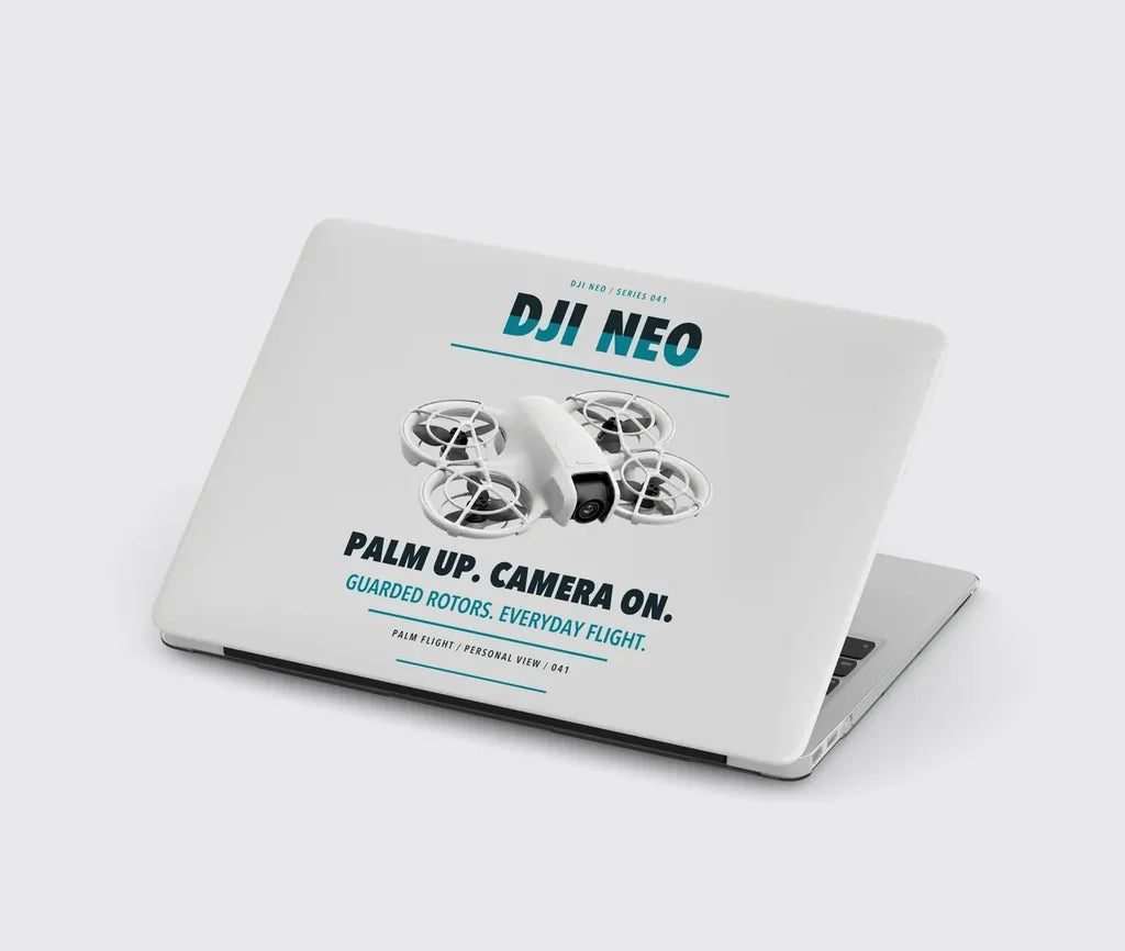 DJI Neo design on light gray MacBook case