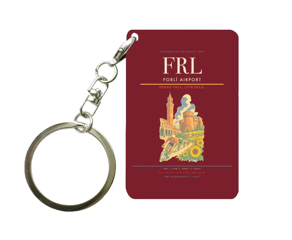 Forlì Airport (FRL) design on dark red key chain