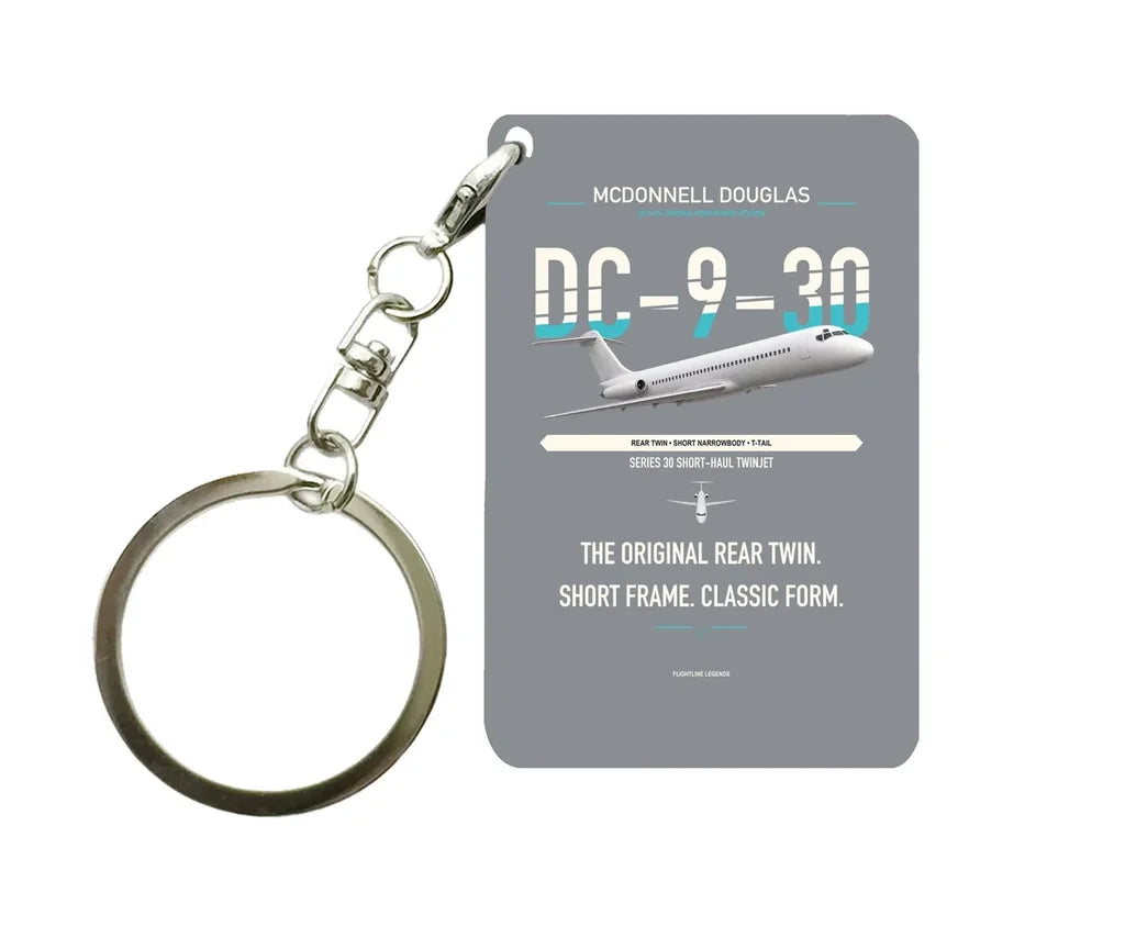 McDonnell Douglas DC-9-30 design on gray designed key chain, double-side print