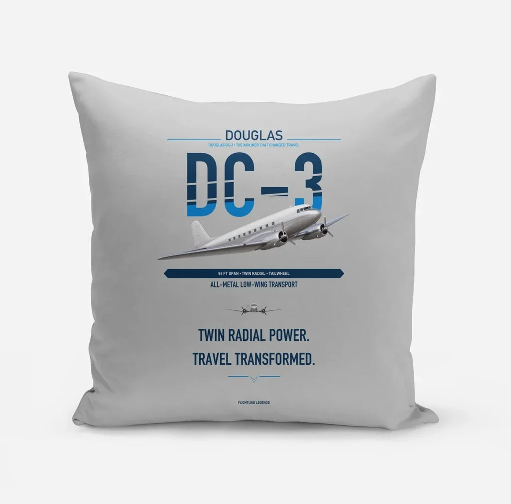 Douglas DC-3 design on light gray pillow