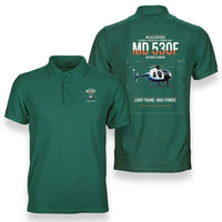 Thumbnail for MD Helicopters MD 530F design on green double-side polo t-shirt, double-side print