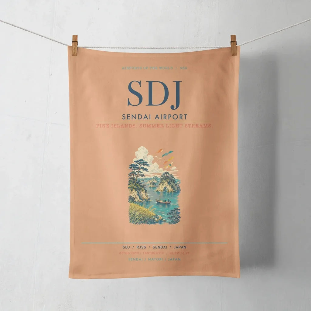 Sendai Airport (SDJ) design on orange towel
