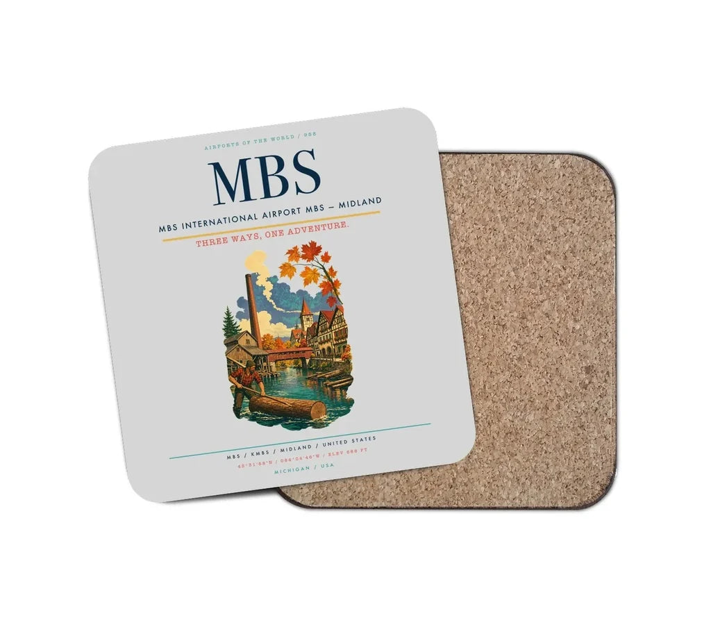MBS International Airport (MBS) design on light gray 1 piece coaster