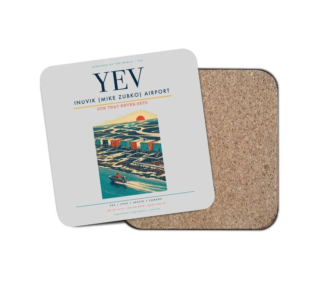 Inuvik (Mike Zubko) Airport (YEV) design on light gray 1 piece coaster