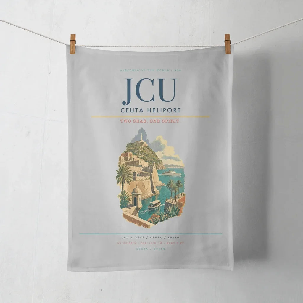 Ceuta Heliport (JCU) design on light gray towel