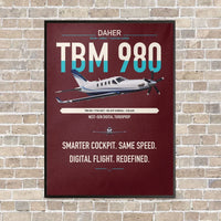 Thumbnail for Daher TBM 980 vertical canvas print - framed - dark red background