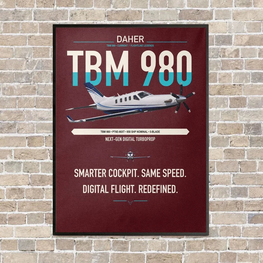 Daher TBM 980 vertical canvas print - framed - dark red background