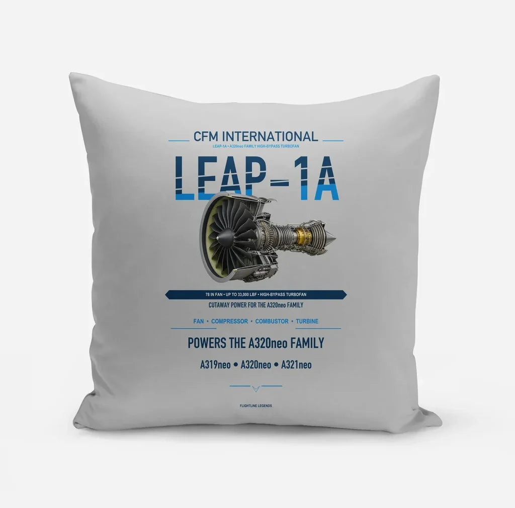 CFM LEAP-1A design on light gray pillow