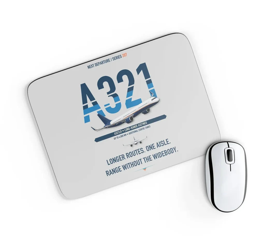 Airbus A321LR design on light gray rectangle mouse pad