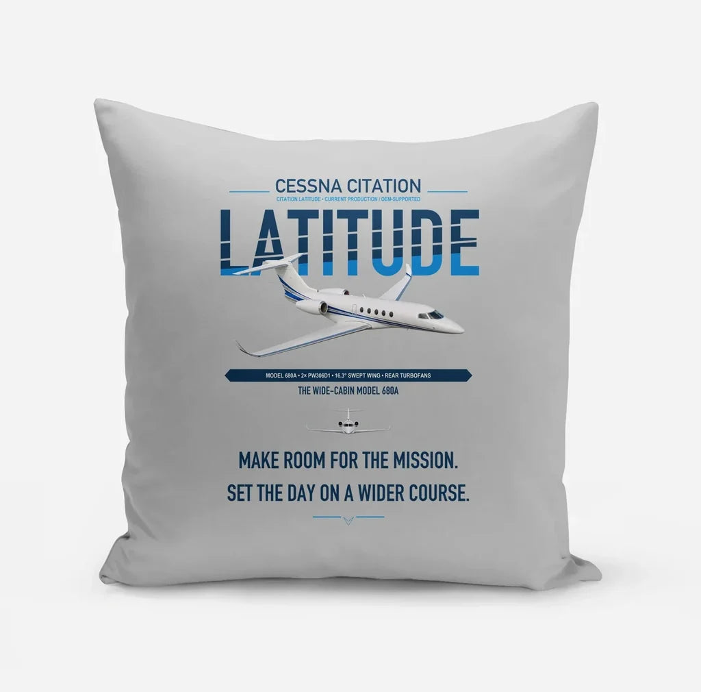 Cessna Citation Latitude design on light gray pillow