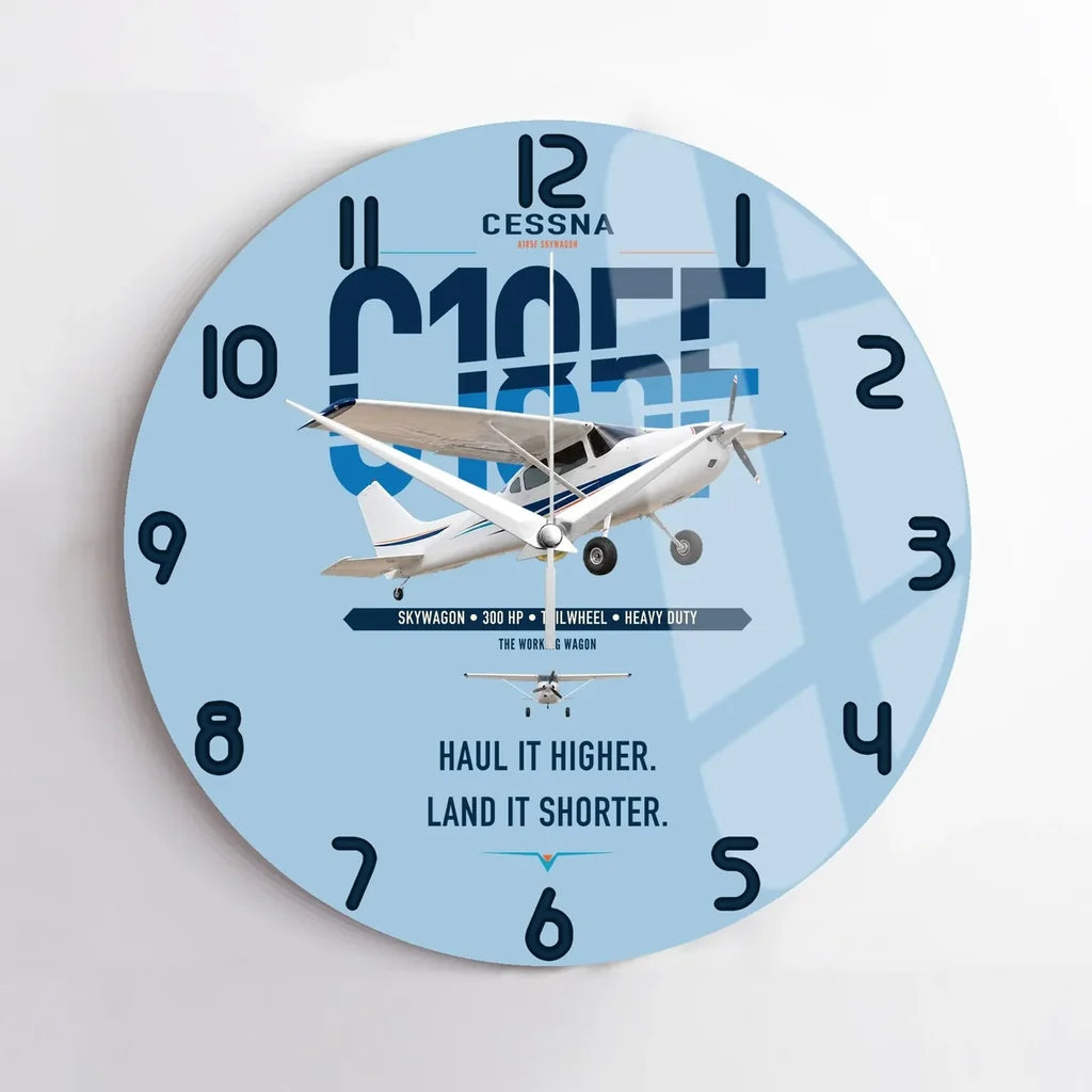 Cessna A185F Skywagon design on light blue no frame wall clock