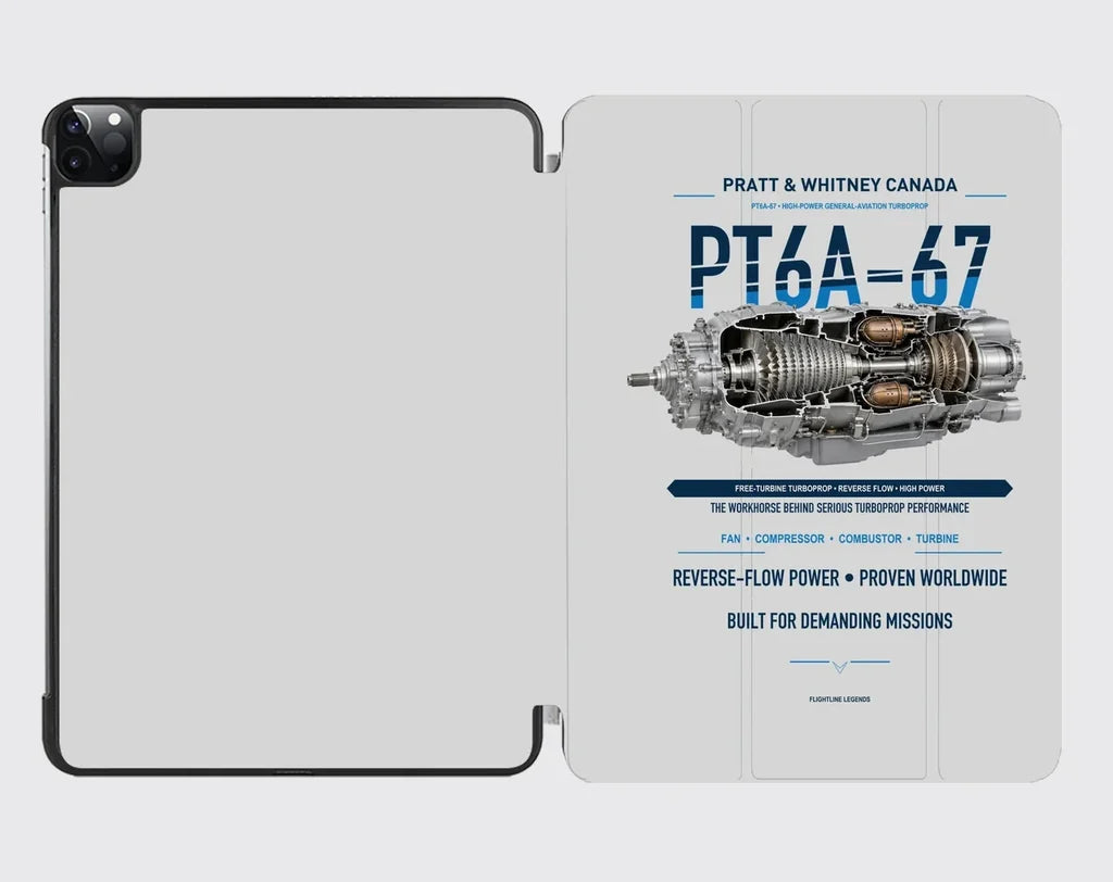 PT6A-67 design on light gray ipad tablet case