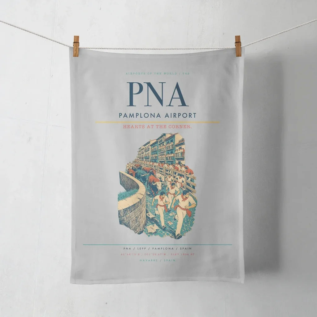 Pamplona Airport (PNA) design on light gray towel