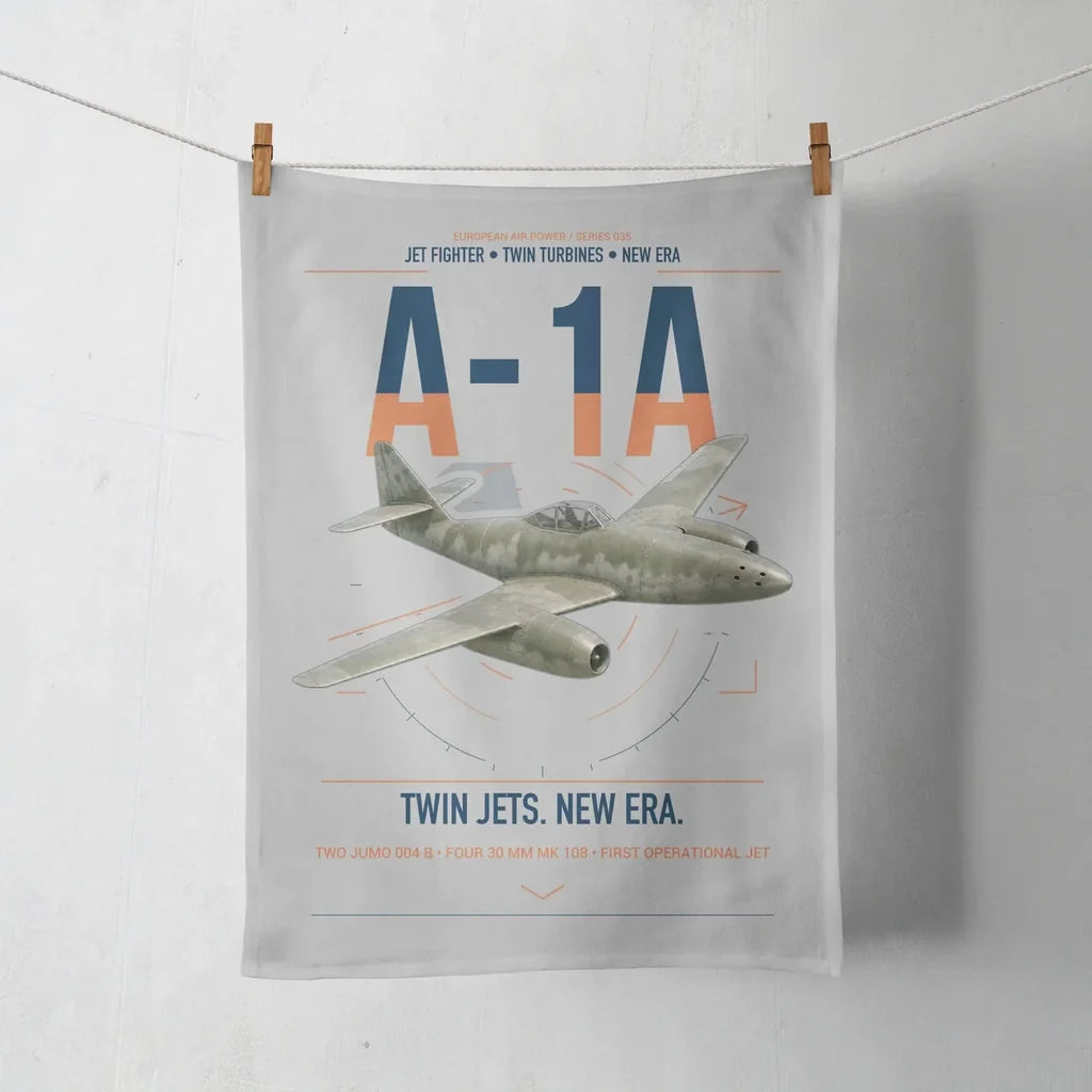 Messerschmitt Me 262A-1a design on light gray towel